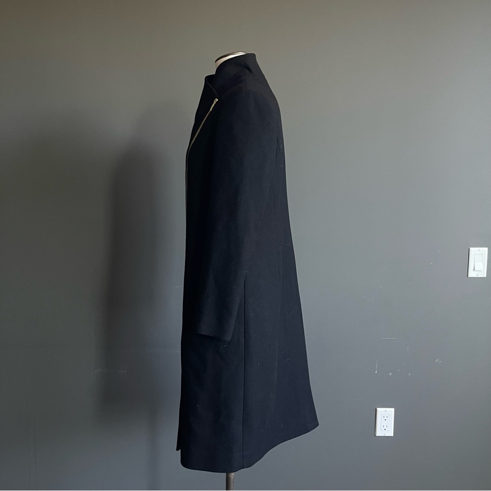 Cole Haan Wool Asymmetric Zip Coat | Minimalist Black Long Coat | Size 4 - Picture 5 of 12